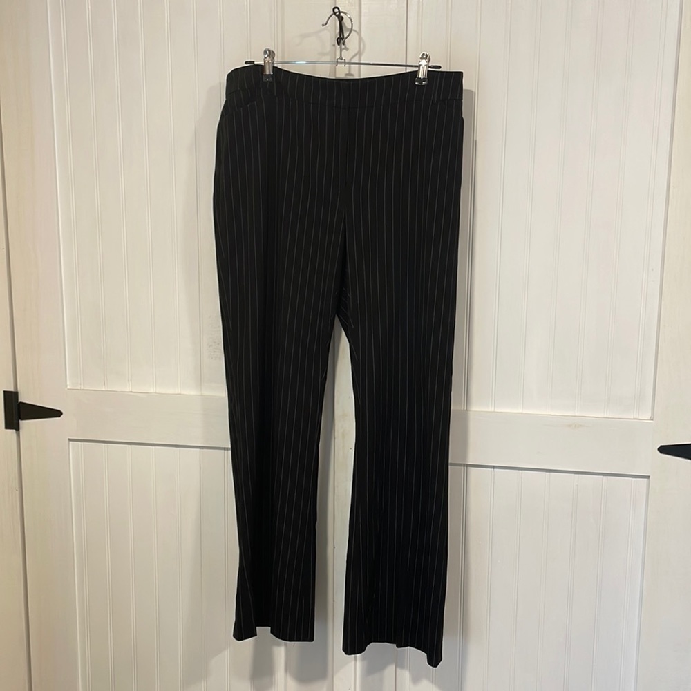 apostrophe stretch pinstriped, flare, black pants, size 14